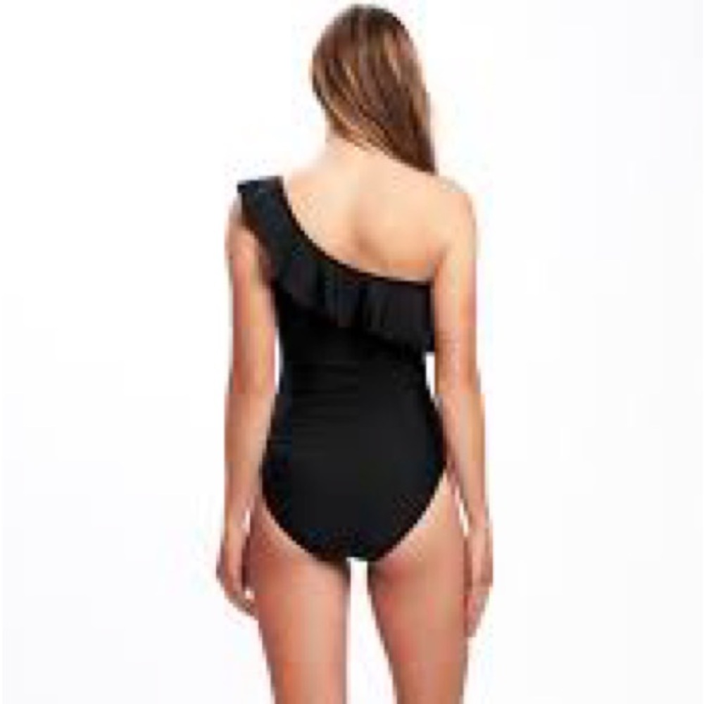 Old Navy Black Ruffled One-Shoulder Swimsuit for Women Small - OBO - Picture 6 of 6